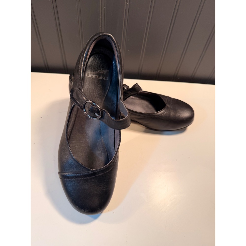 Dansko Black Leather Mary Jane Wedge Pumps Shoes Womens Size 39
